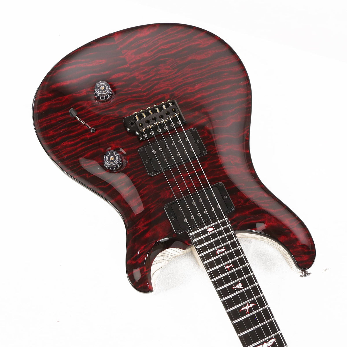 PRS Private Stock Custom 24 Dark Red Quilt Top with White and Black Grainfill Body — 10