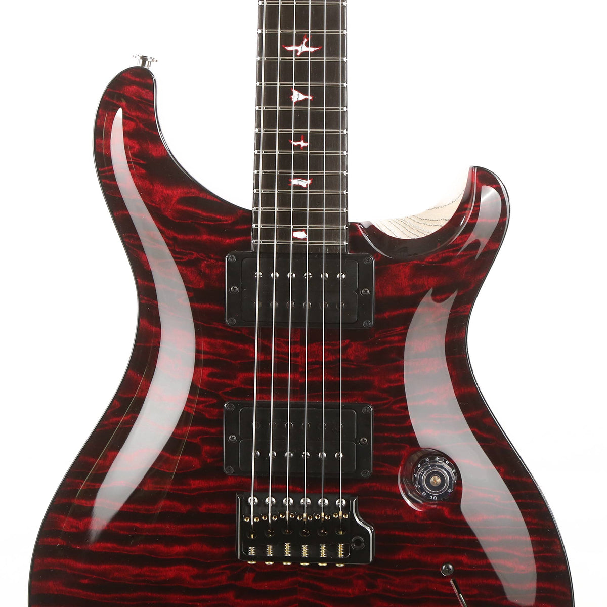 PRS Private Stock Custom 24 Dark Red Quilt Top with White and Black Grainfill Body — 6