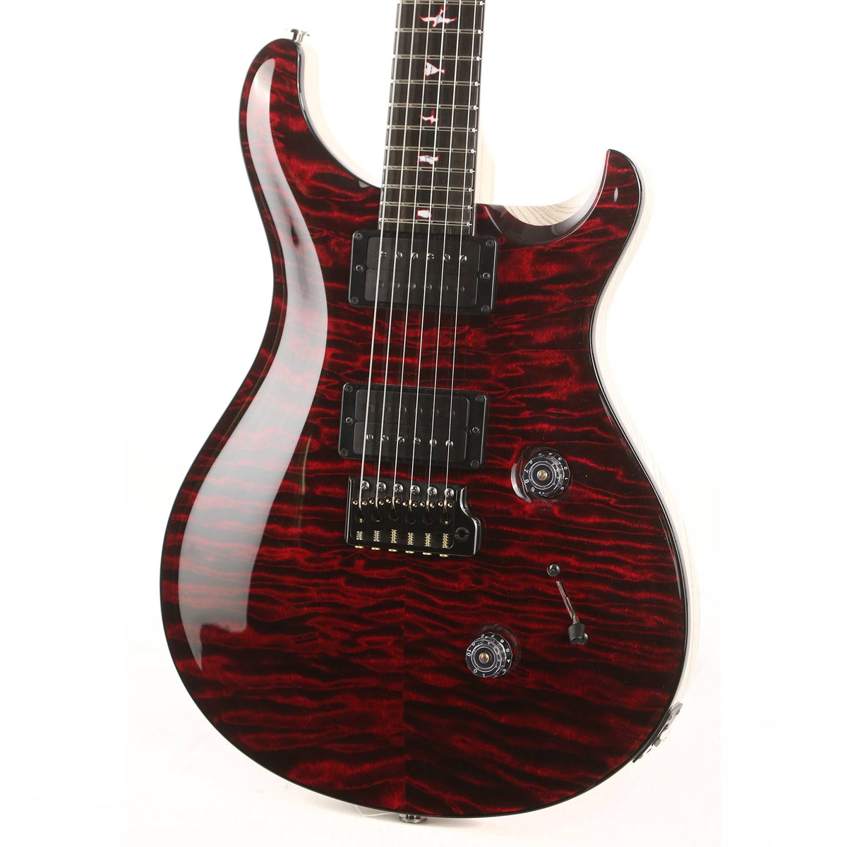 PRS Private Stock Custom 24 Dark Red Quilt Top with White and Black Grainfill Body — 7