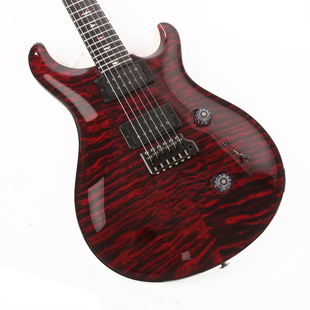 PRS Private Stock Custom 24 Dark Red Quilt Top with White and Black Grainfill Body — 9