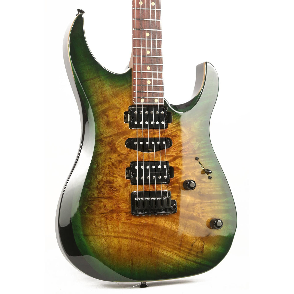 LSL “Alamea” XT4 Deluxe 1-Piece Burl Top Trans Forest Green Burst — 6