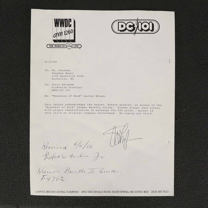 Kramer Baretta II Monsters of Rock Signed by Van Halen 1988