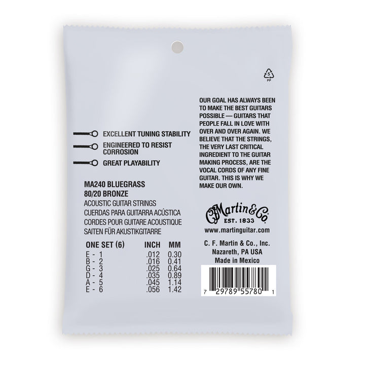 Martin MA240 Authentic Acoustic Guitar Strings 80/20 Bronze Bluegrass 12-56