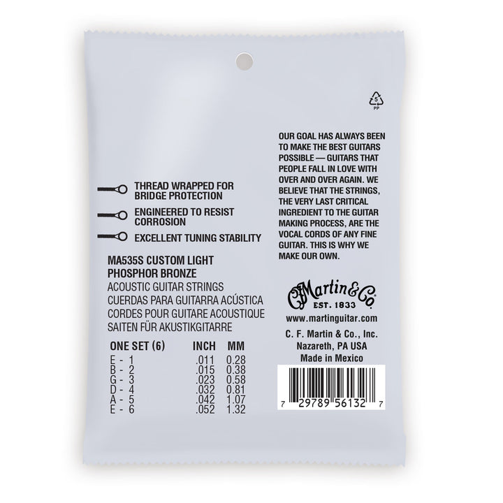 Martin MA535S Authentic Acoustic Marquis Silked 92/8 Phosphor Bronze Acoustic Guitar Strings Custom Light 11-52