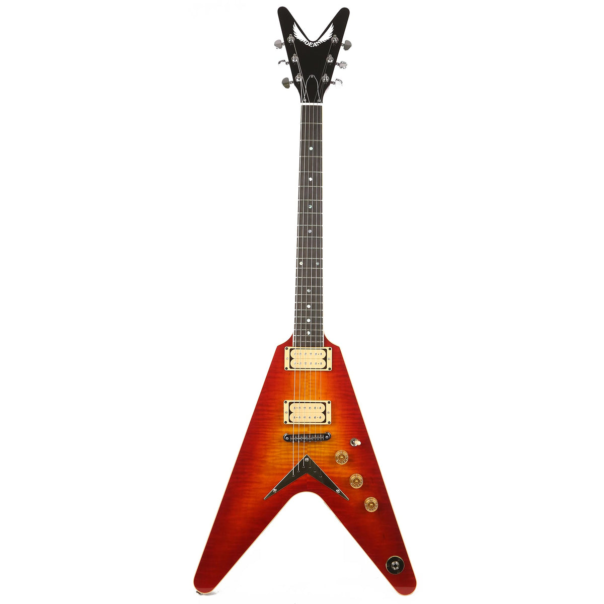 Dean USA Patents Pending V Flame Top Trans Cherry Sunburst — 2