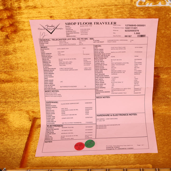 Fender Custom Shop ZF Telecaster Butterscotch Blonde Heavy Relic Music Zoo Exclusive