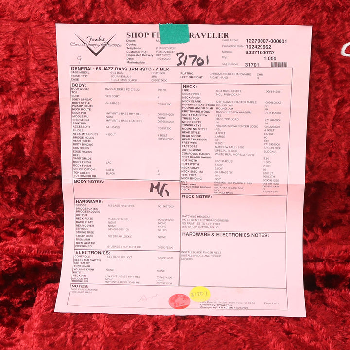 Fender Custom Shop 1966 Jazz Bass Journeyman Relic Aged Black with Matching Headstock 2021