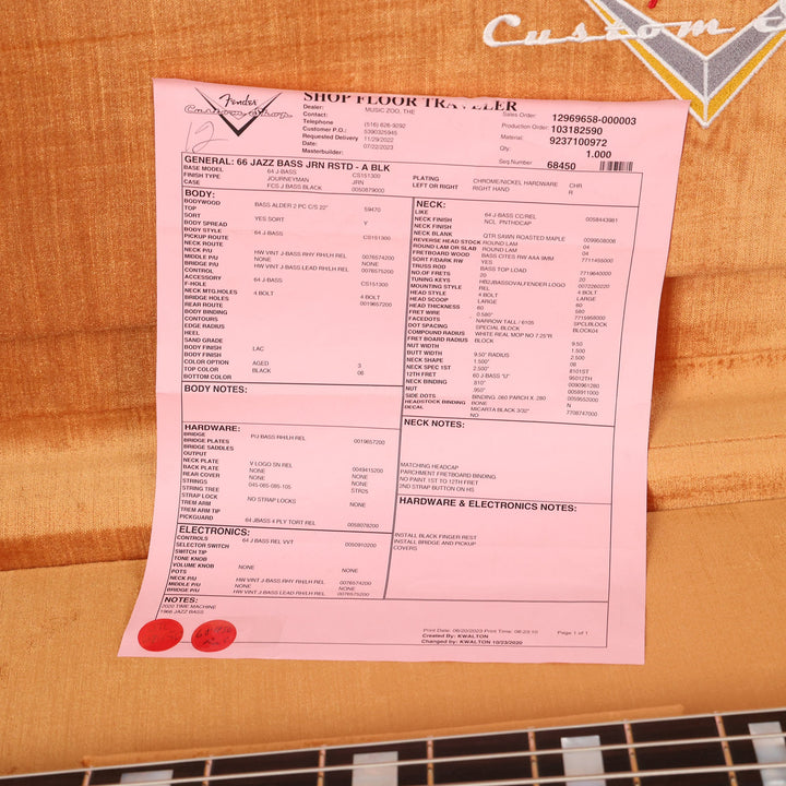 Fender Custom Shop 1966 Jazz Bass Journeyman Relic Aged Black with Matching Headstock