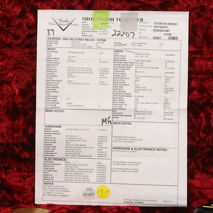 Fender Custom Shop  Stevie Ray Vaughan Signature Stratocaster Relic 3-Tone Sunburst 2020