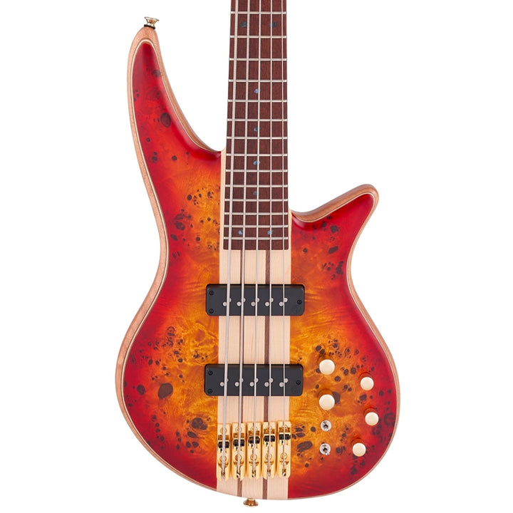 Jackson Pro Series Spectra Bass SB V Poplar Burl Caramelized Jatoba Fingerboard Transparent Cherry Burst Used