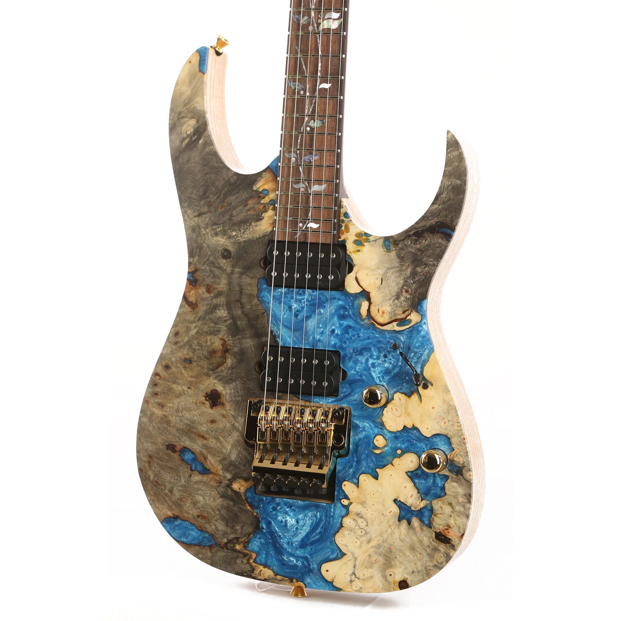 Ibanez RG j.custom Buckeye Burl and Blue Resin Fill 2021 | The