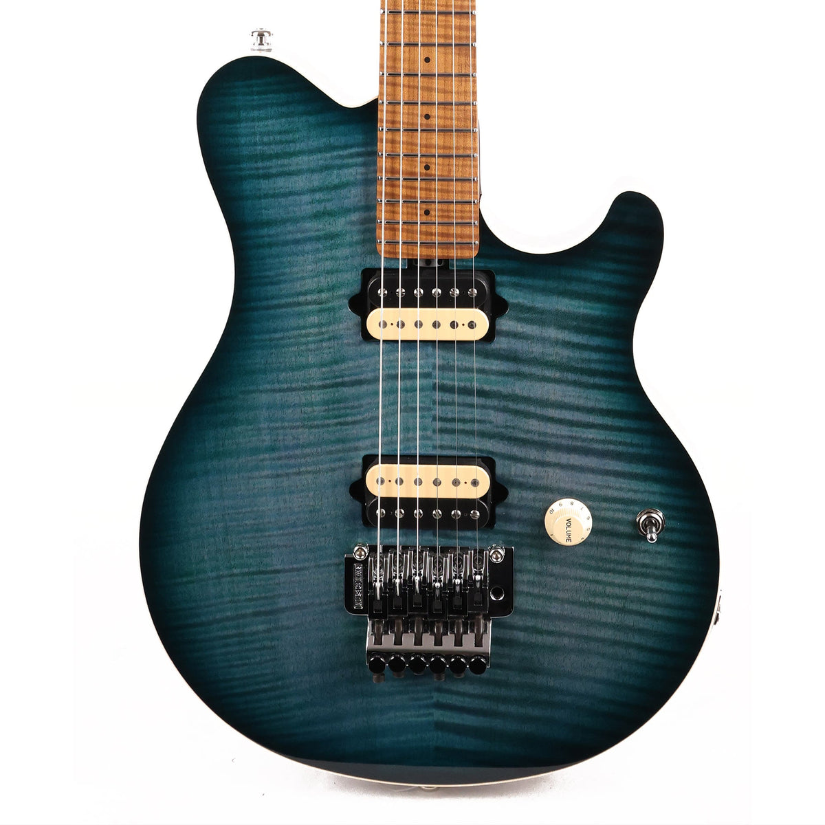 Ernie Ball Music Man Axis Guitar Yucatan Blue Flame Top — 1