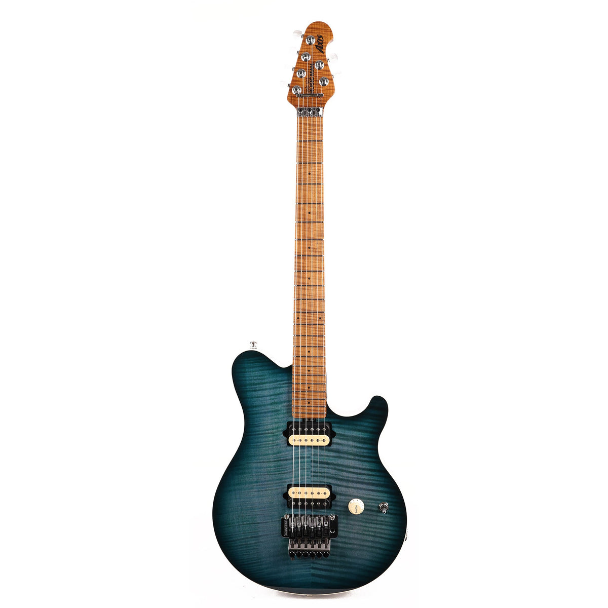 Ernie Ball Music Man Axis Guitar Yucatan Blue Flame Top — 2