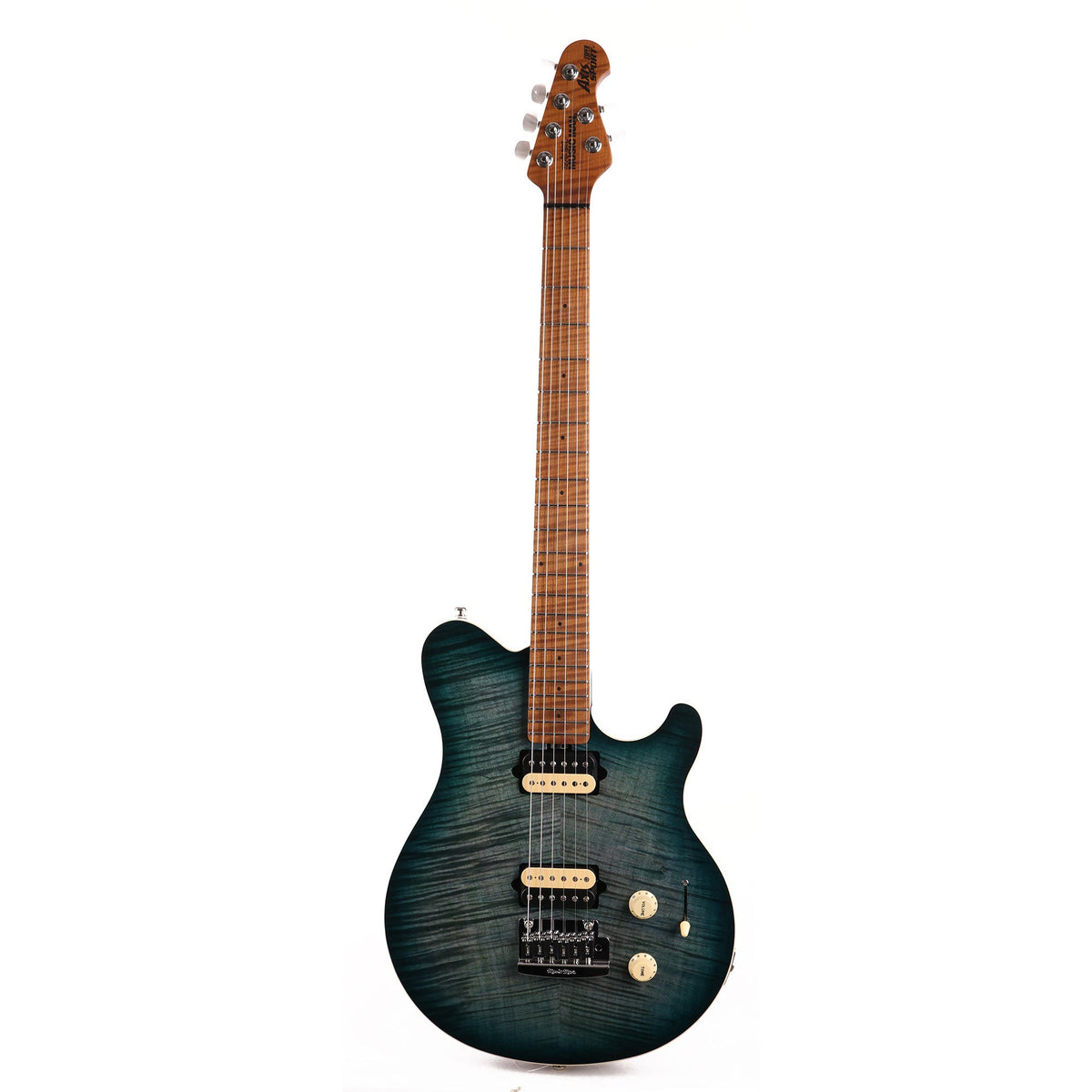 Ernie Ball Music Man Axis Super Sport Guitar Yucatan Blue Flame Top — 2