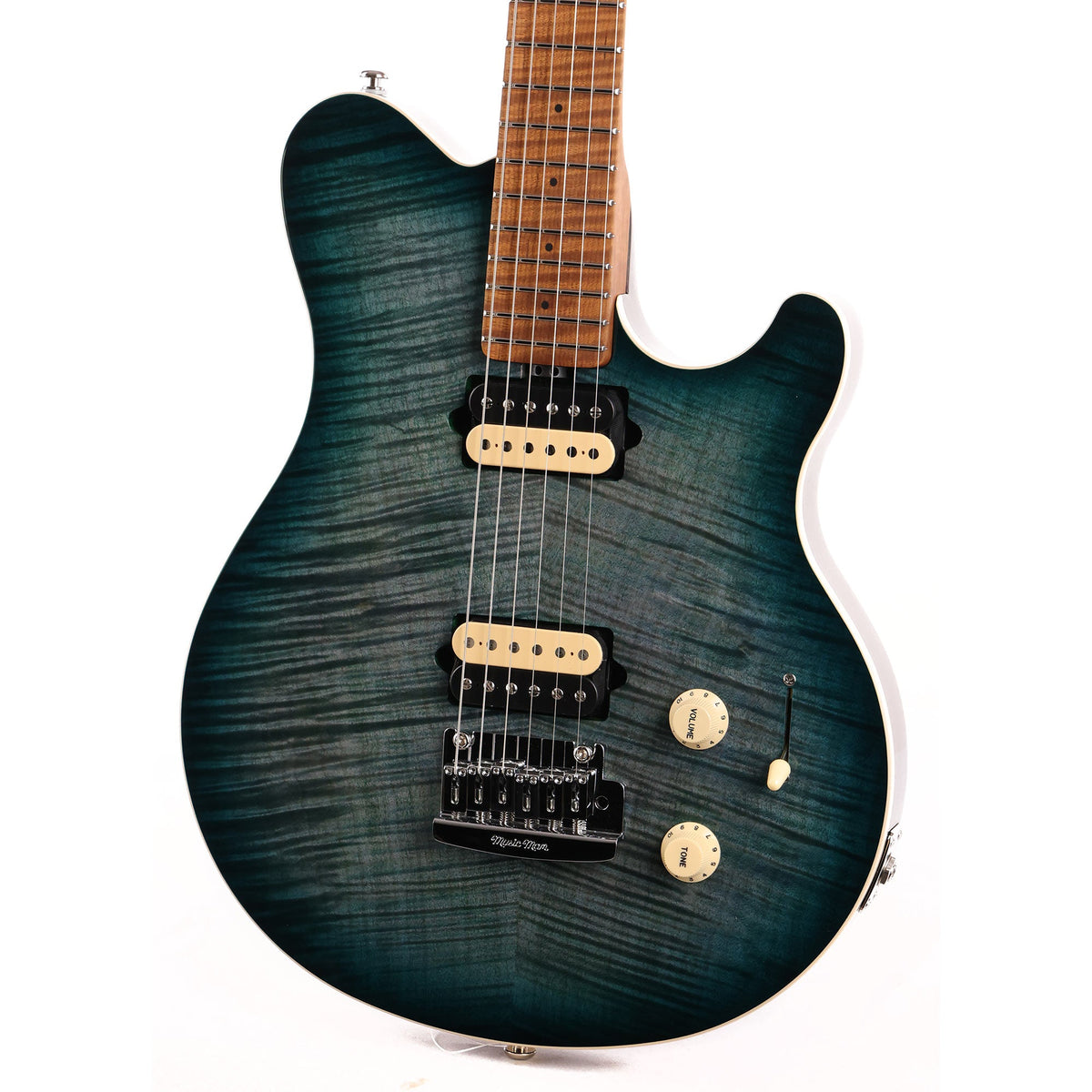 Ernie Ball Music Man Axis Super Sport Guitar Yucatan Blue Flame Top — 7