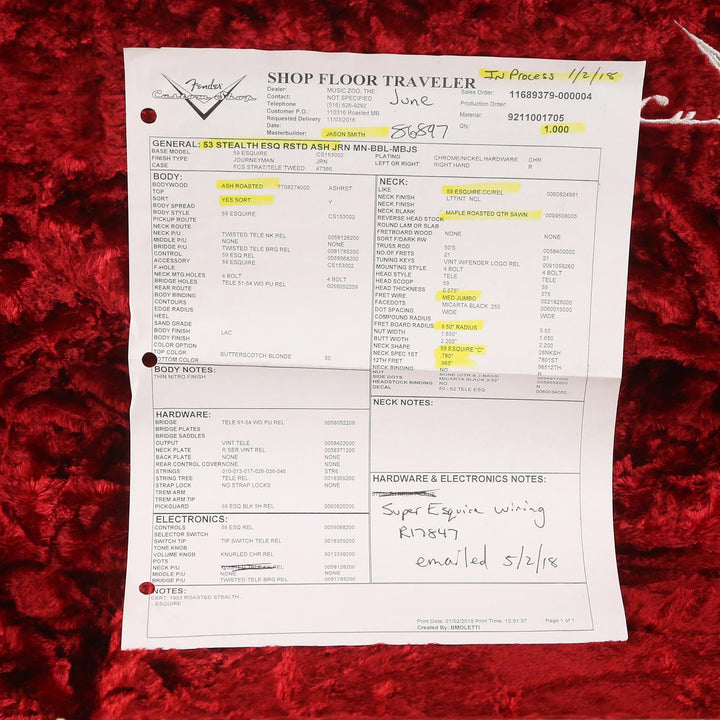 Fender Custom Shop '53 Stealth Esquire Roasted Ash Masterbuilt Jason Smith 2018