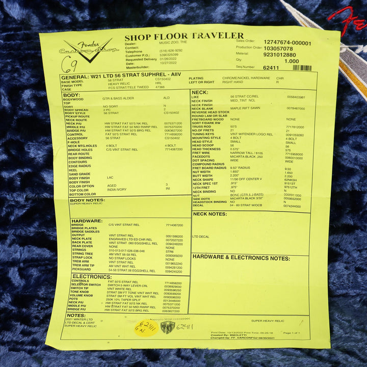 Fender Custom Shop Limited Edition 1956 Stratocaster Super Heavy Relic Aged India Ivory Used