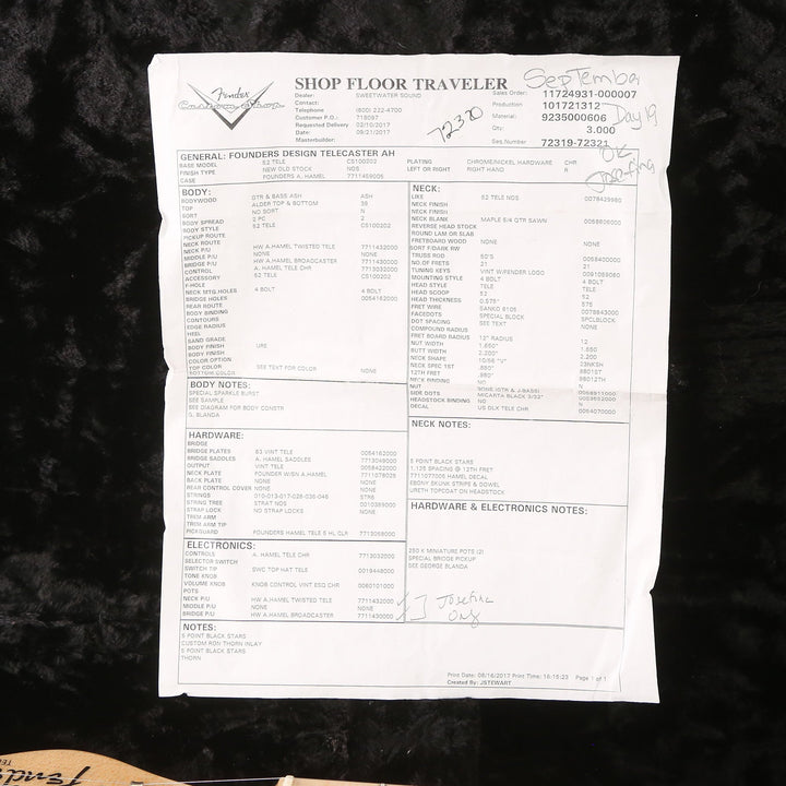 Fender Custom Shop Alan Hamel Founders Design Sparkle Telecaster Black Sparkle Burst 2017