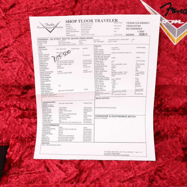 Fender Custom Shop '56 Stratocaster Matte Silver Primer Masterbuilt Dennis Galuszka 4A Roasted Flame Neck 2021