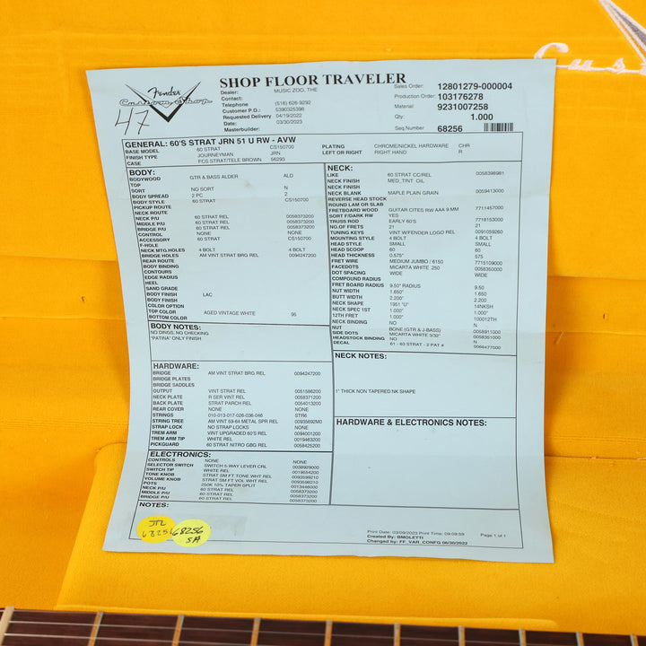 Fender Custom Shop 1960 NoNeck Stratocaster Journeyman Relic Aged Vintage White 2023