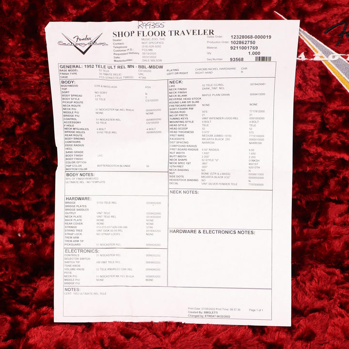 Fender Custom Shop 1952 Telecaster Ultimate Relic Masterbuilt Dale Wilson Butterscotch Blonde