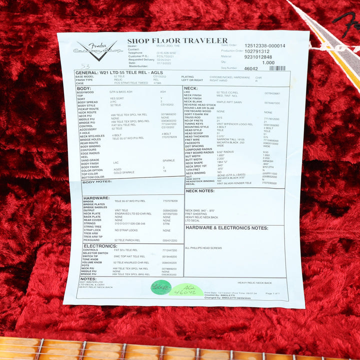 Fender Custom Shop Limited Edition 1955 Telecaster Relic Aged Gold Sparkle