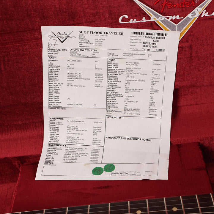 Fender Custom Shop 1962 Stratocaster Journeyman Relic 3-Tone Sunburst 2023