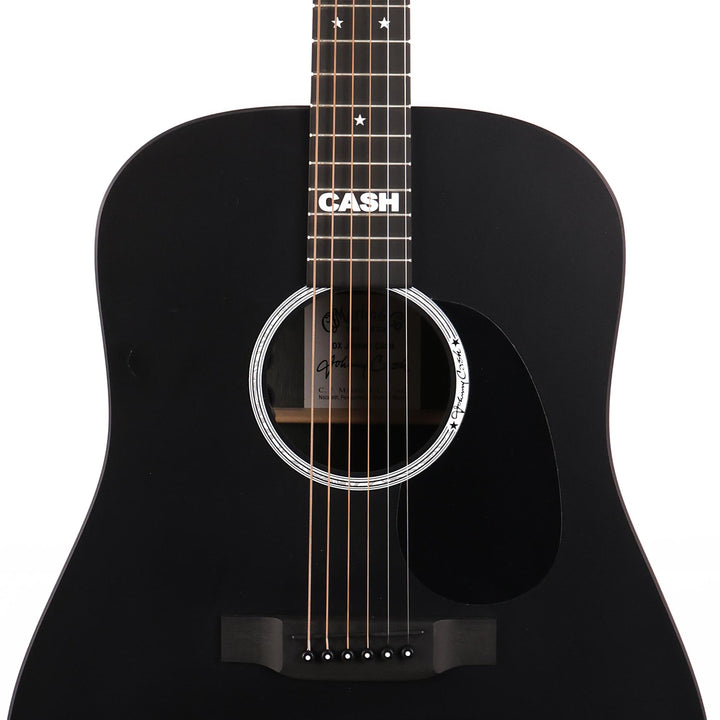 Martin DX Johnny Cash Acoustic-Electric Jett Black Top Crack As-Is