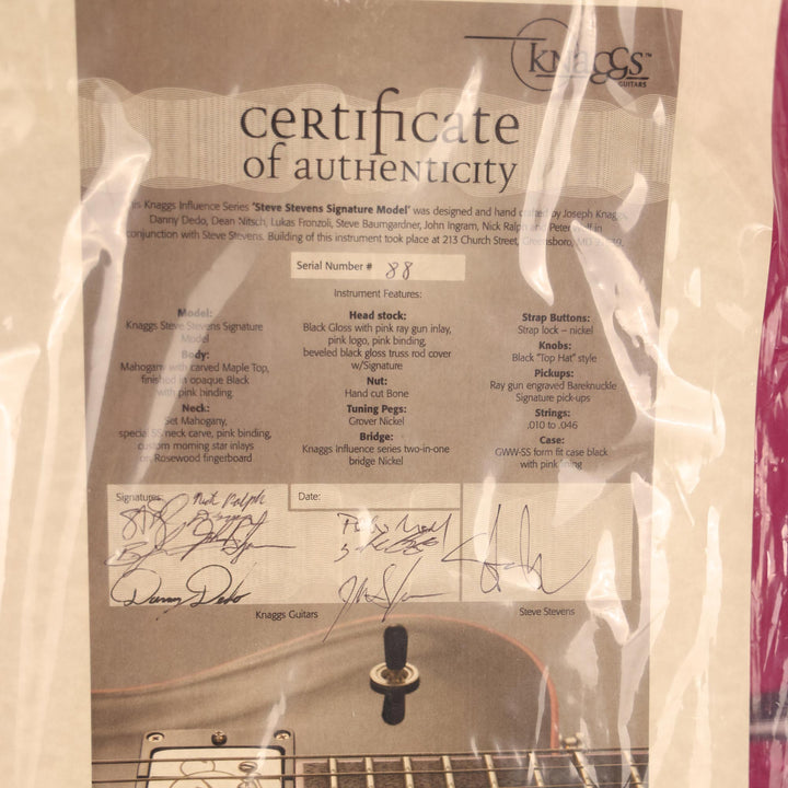 Knaggs Influence Series Steve Stevens Signature Black Gloss with Pink Binding