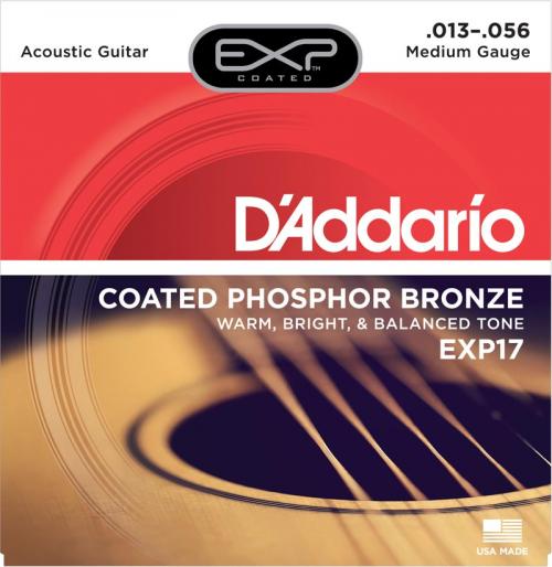 D'Addario EXP Coated Phosphor Bronze Acoustic Strings (Medium 13-56)