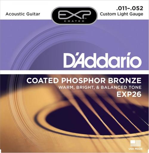D'Addario EXP Coated Phosphor Bronze Acoustic Strings (Light 11-52)