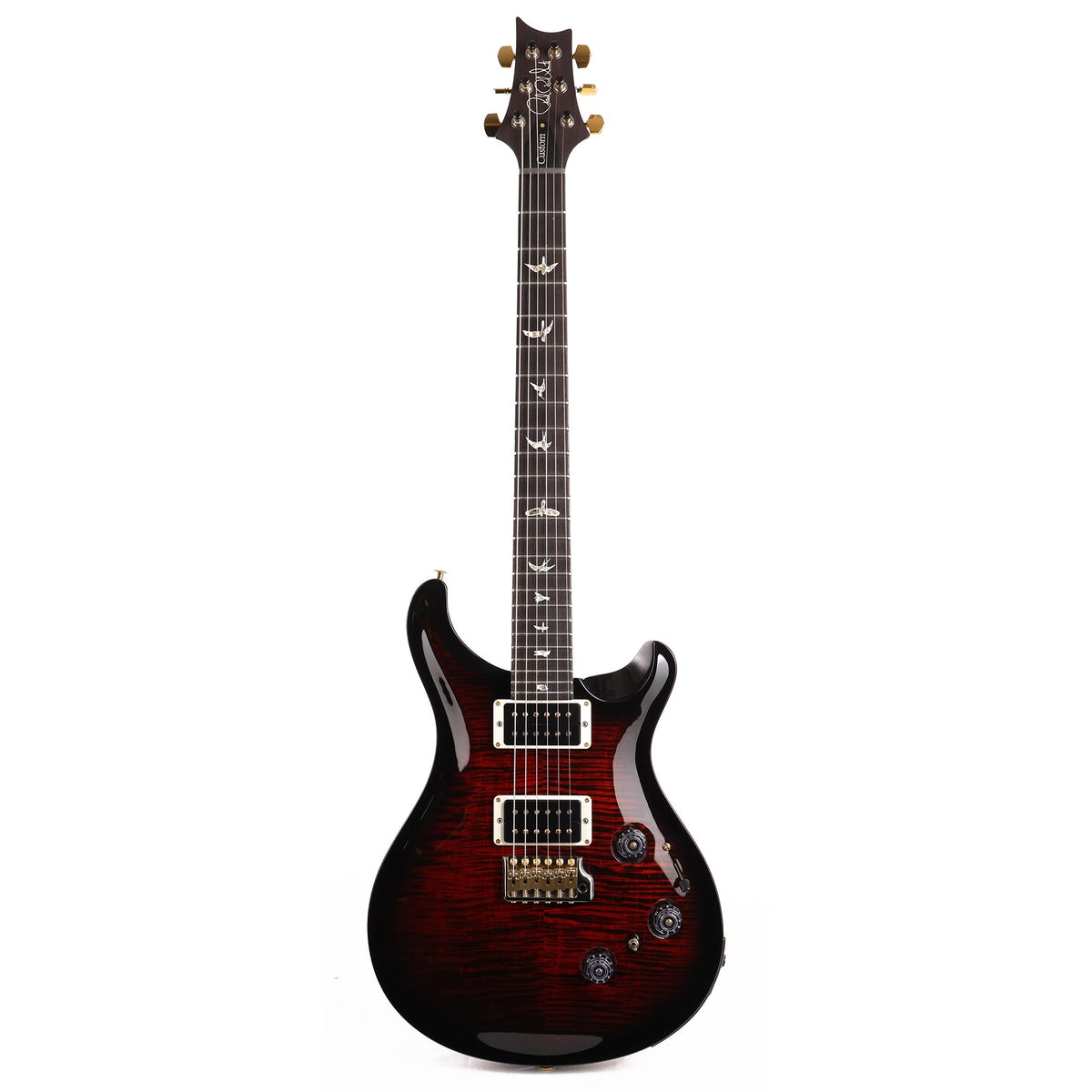 PRS Custom 24 Piezo 10-Top Fire Red with Black Wrap Burst — 2
