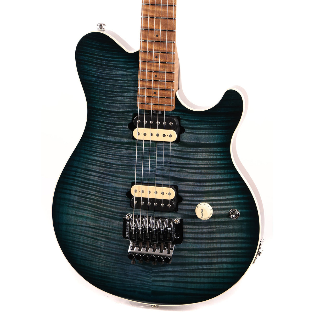 Ernie Ball Music Man Axis Guitar Yucatan Blue Flame Top — 7