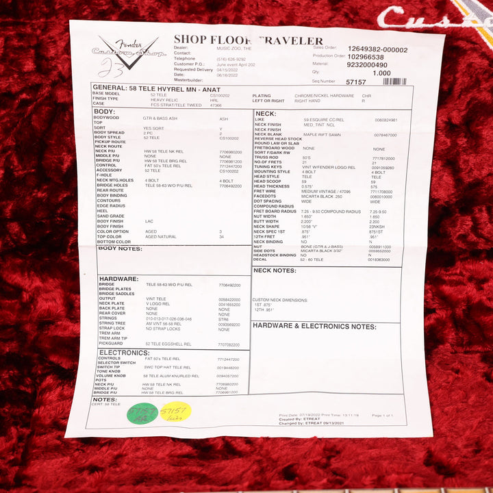 Fender Custom Shop 1958 Telecaster Heavy Relic Aged Natural Used