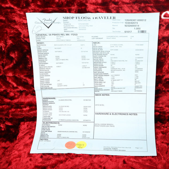 Fender Custom Shop 1958 Precision Bass Relic Faded Desert Sand