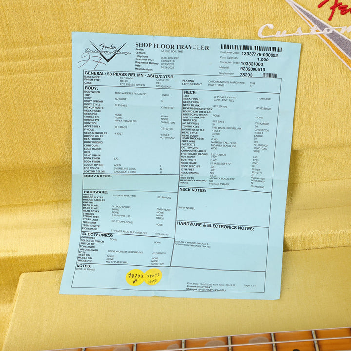 Fender Custom Shop 1958 Precision Bass Relic Aged Shoreline Gold over Chocolate 3-Tone Sunburst