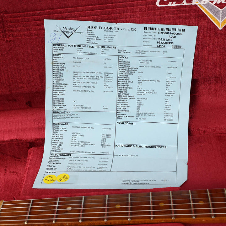 Fender Custom Shop P-90 Telecaster Thinline Relic Faded Aged Lake Placid Blue