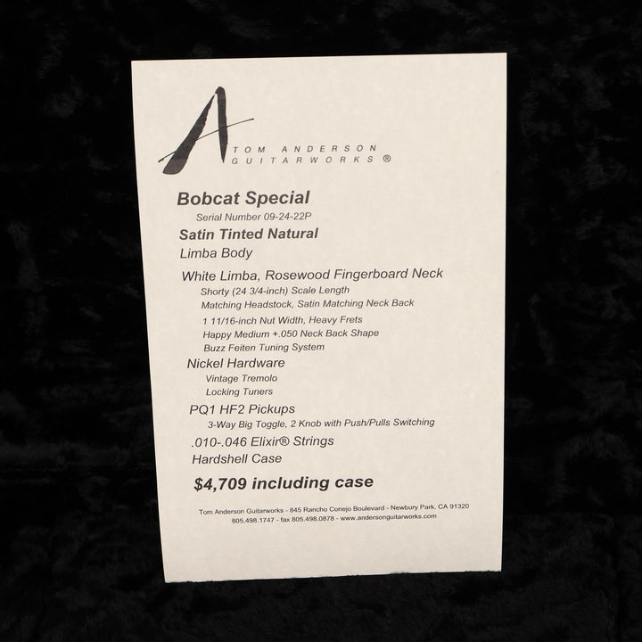 Tom Anderson Bobcat Special Satin Tinted Natural