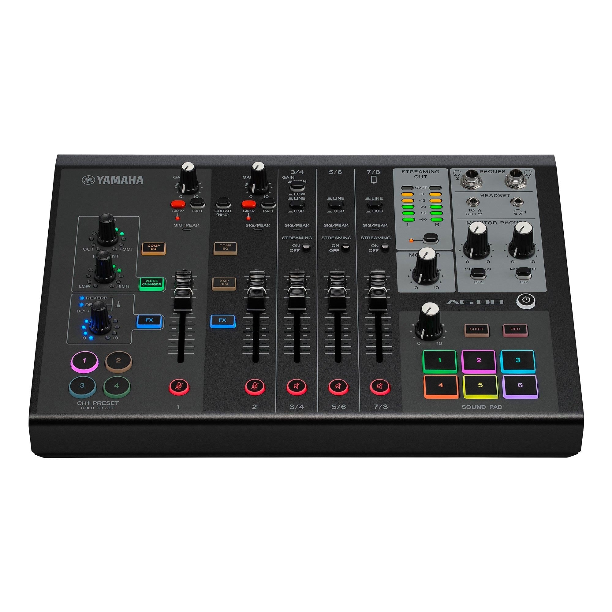Yamaha AG08 8-Channel Live Streaming Mixer Black | The Music Zoo