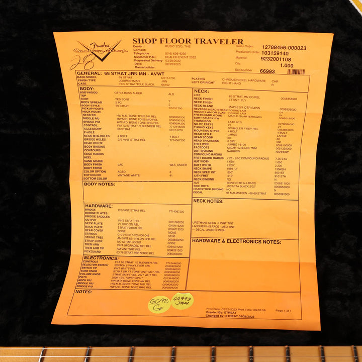 Fender Custom Shop 1968 Stratocaster Journeyman Relic Aged Vintage White 2023