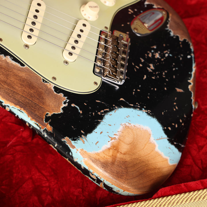 Fender Custom Shop 1959 Stratocaster Super Heavy Relic Faded Aged Black over Daphne Blue