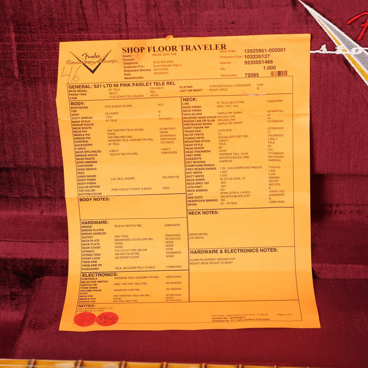 Fender Custom Shop Limited Edition '68 Pink Paisley Telecaster Relic