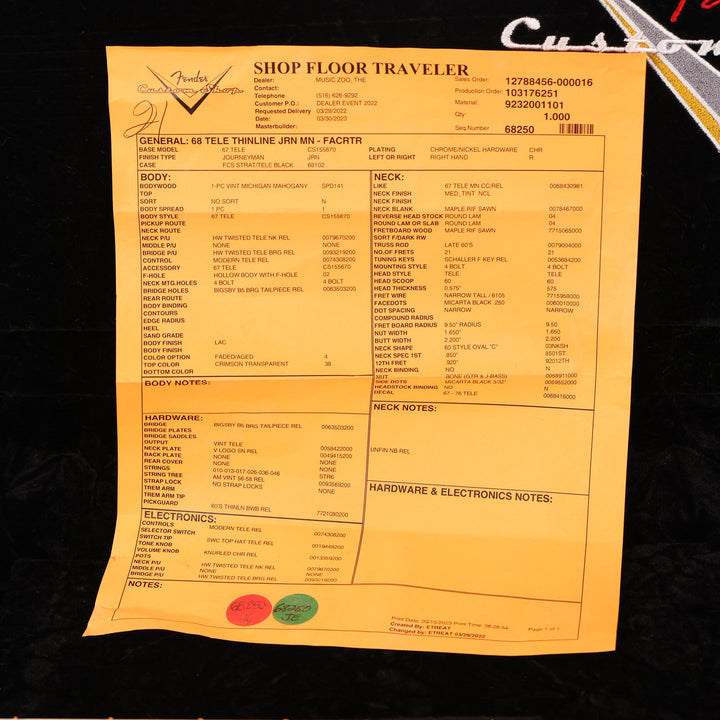 Fender Custom Shop Michigan Mahogany 1968 Telecaster Thinline Journeyman Relic Faded Aged Crimson Transparent