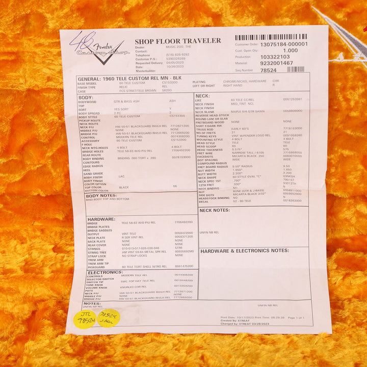 Fender Custom Shop 1960 Custom Telecaster Relic Shell Black with Tortoise Binding 2023