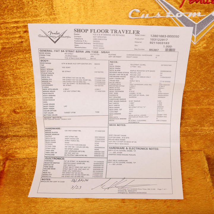 Fender Custom Shop Fat 1964 Stratocaster Brazilian Rosewood Journeyman Relic Target 3-Tone Sunburst Masterbuilt Andy Hicks