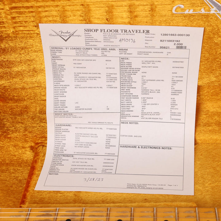 Fender Custom Shop 1951 Loaded CuNiFe Telecaster Heavy Relic Aged Nocaster Blonde Masterbuilt Austin Macnutt