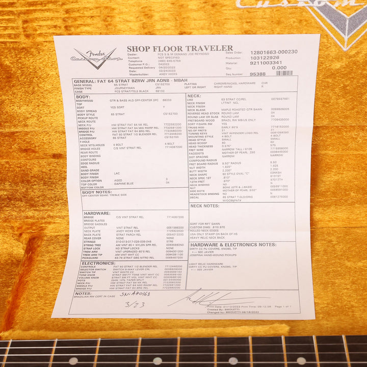 Fender Custom Shop Fat 1964 Stratocaster Brazilian Rosewood Journeyman Relic Aged Daphne Blue Masterbuilt Andy Hicks