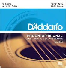 D'Addario Phosphor Bronze 12-String Acoustic Strings (Light 10-47)
