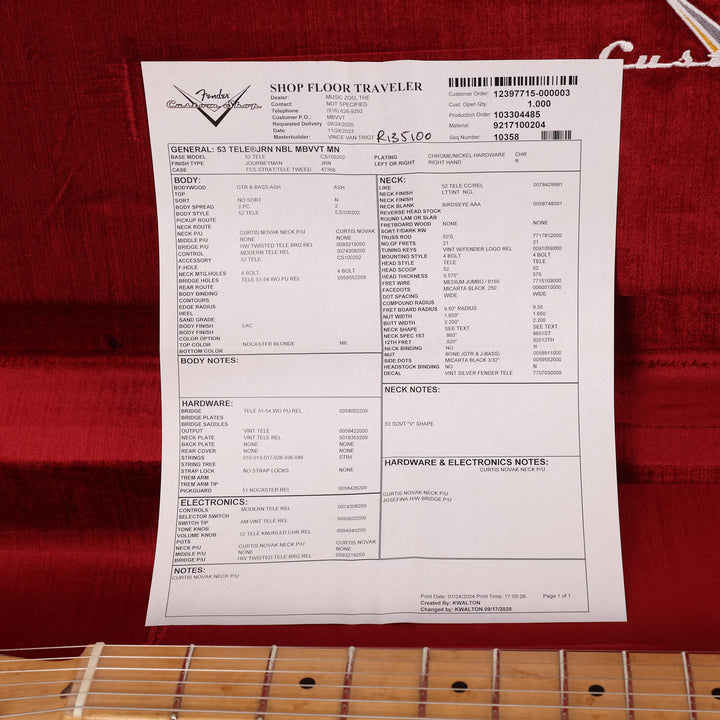 Fender Custom Shop 1953 Telecaster Journeyman Relic Nocaster Blonde Masterbuilt Vincent Van Trigt