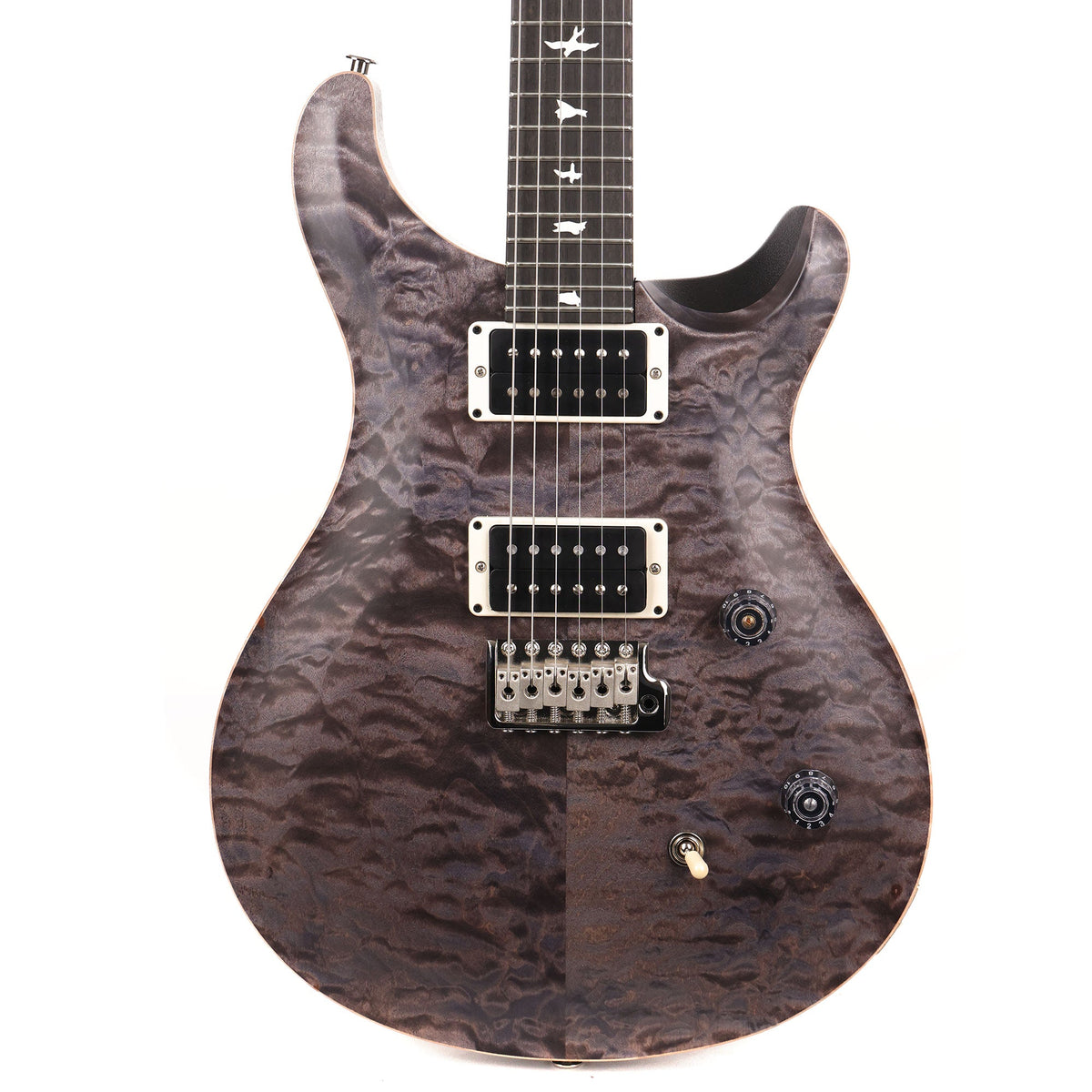 PRS Wood Library CE24 Satin Quilt Top Music Zoo Exclusive Faded Grey Black Purple Burst — 1